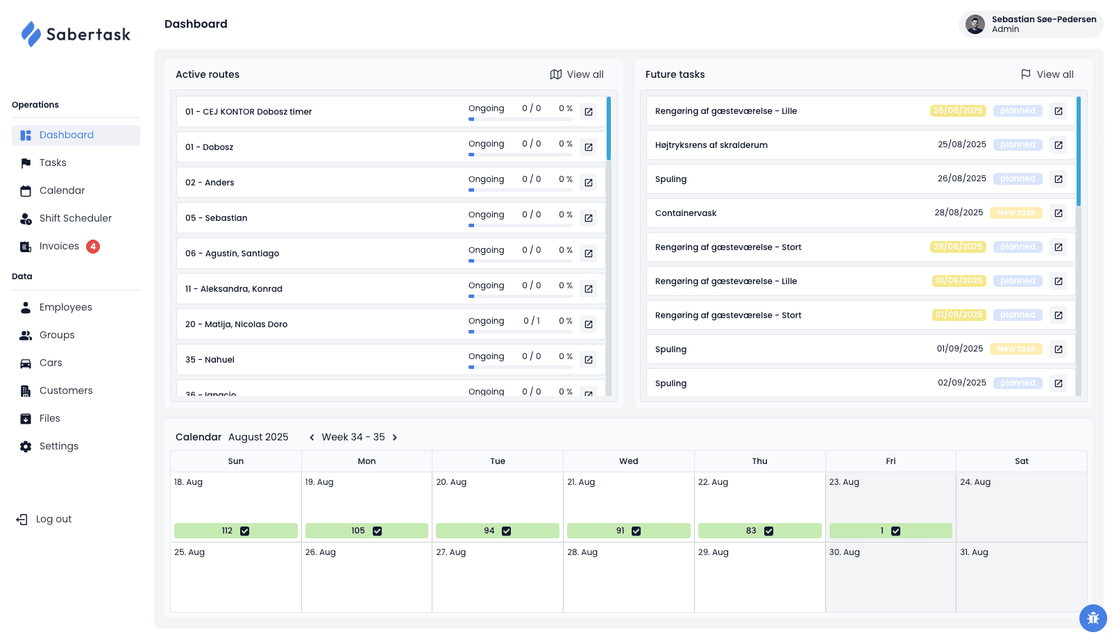 SaberTask dashboard